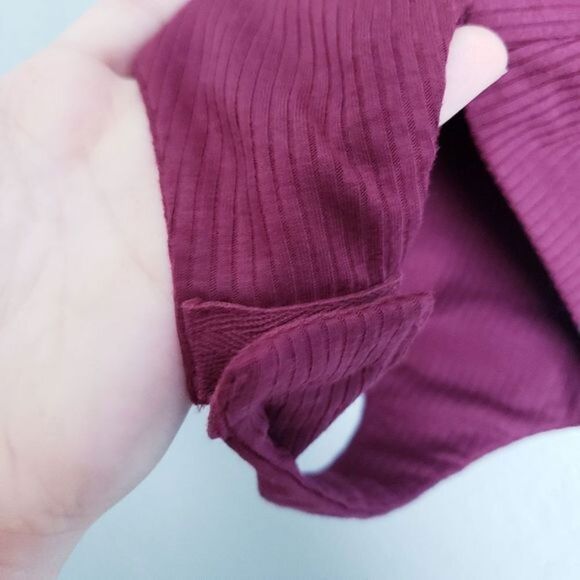 AFRM Nia Burgundy Ribbed Off‎ The Shoulder Bodysuit - Picture 3 of 5